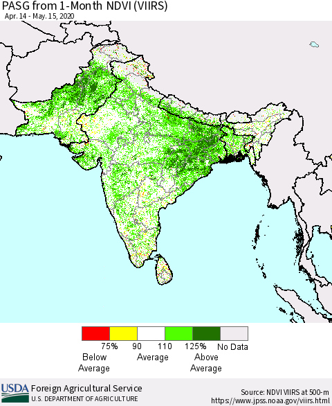 Southern Asia PASG from 1-Month NDVI (VIIRS) Thematic Map For 5/11/2020 - 5/20/2020