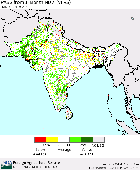 Southern Asia PASG from 1-Month NDVI (VIIRS) Thematic Map For 12/1/2020 - 12/10/2020