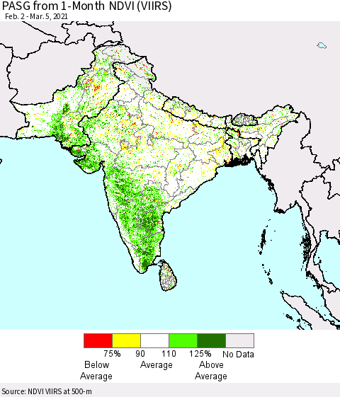 Southern Asia PASG from 1-Month NDVI (VIIRS) Thematic Map For 2/26/2021 - 3/5/2021