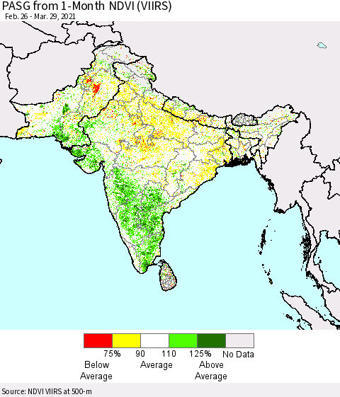 Southern Asia PASG from 1-Month NDVI (VIIRS) Thematic Map For 3/22/2021 - 3/29/2021