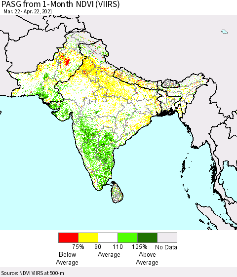 Southern Asia PASG from 1-Month NDVI (VIIRS) Thematic Map For 4/15/2021 - 4/22/2021