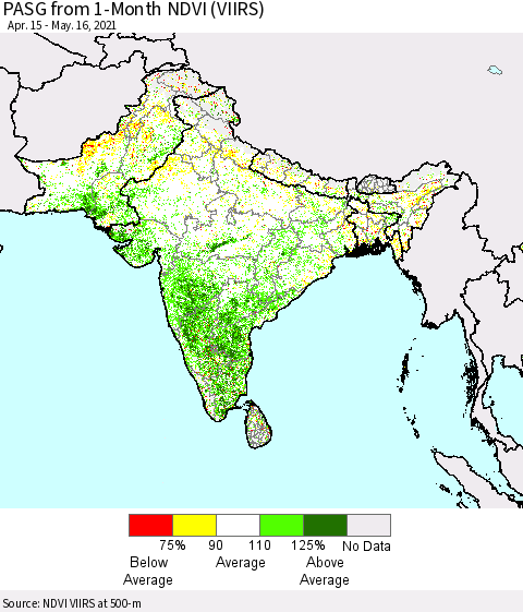 Southern Asia PASG from 1-Month NDVI (VIIRS) Thematic Map For 5/9/2021 - 5/16/2021