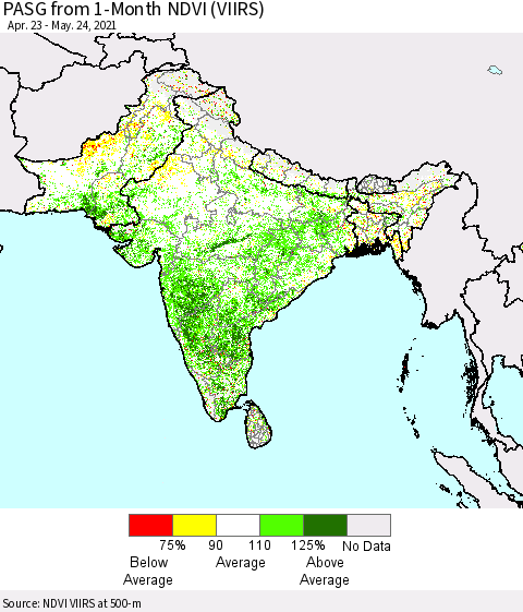 Southern Asia PASG from 1-Month NDVI (VIIRS) Thematic Map For 5/17/2021 - 5/24/2021