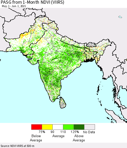Southern Asia PASG from 1-Month NDVI (VIIRS) Thematic Map For 5/25/2021 - 6/1/2021