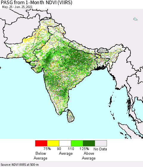 Southern Asia PASG from 1-Month NDVI (VIIRS) Thematic Map For 6/18/2021 - 6/25/2021