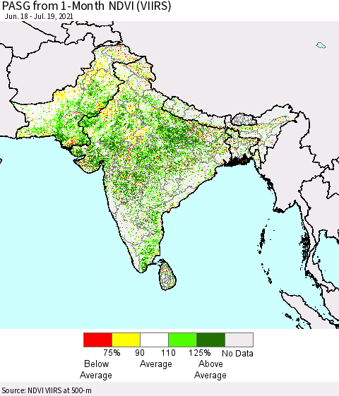 Southern Asia PASG from 1-Month NDVI (VIIRS) Thematic Map For 7/12/2021 - 7/19/2021