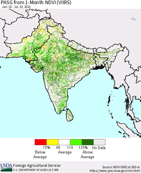 Southern Asia PASG from 1-Month NDVI (VIIRS) Thematic Map For 7/11/2021 - 7/20/2021