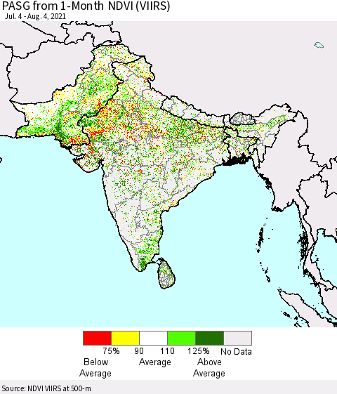 Southern Asia PASG from 1-Month NDVI (VIIRS) Thematic Map For 7/28/2021 - 8/4/2021