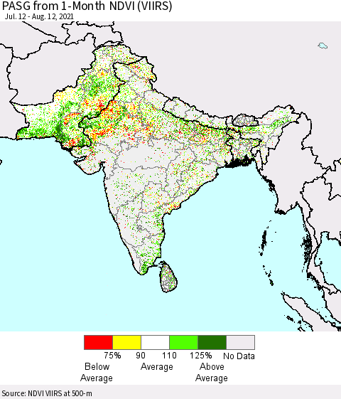 Southern Asia PASG from 1-Month NDVI (VIIRS) Thematic Map For 8/5/2021 - 8/12/2021