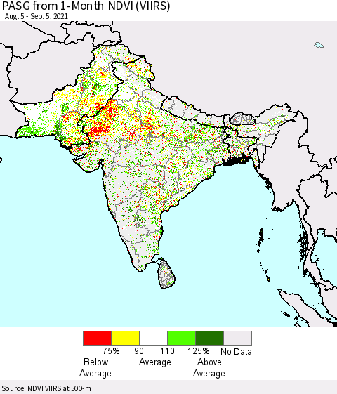 Southern Asia PASG from 1-Month NDVI (VIIRS) Thematic Map For 8/29/2021 - 9/5/2021