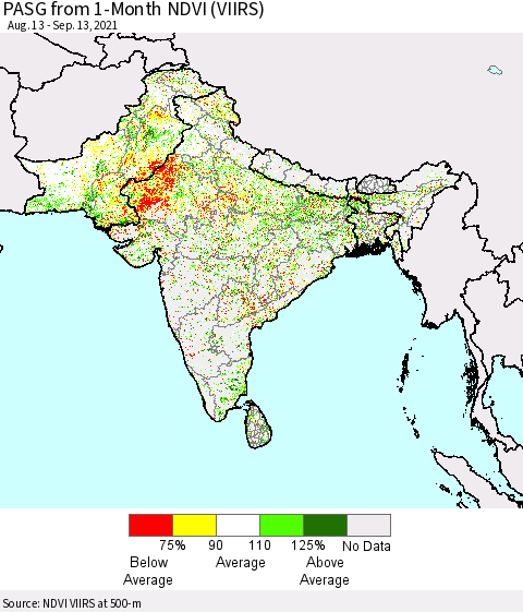 Southern Asia PASG from 1-Month NDVI (VIIRS) Thematic Map For 9/6/2021 - 9/13/2021