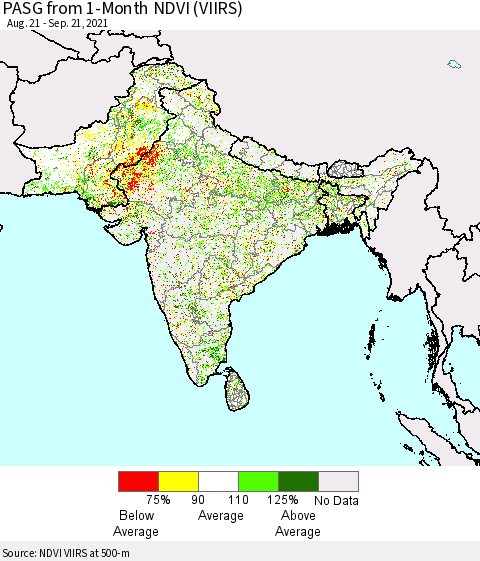 Southern Asia PASG from 1-Month NDVI (VIIRS) Thematic Map For 9/14/2021 - 9/21/2021