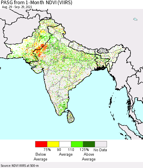 Southern Asia PASG from 1-Month NDVI (VIIRS) Thematic Map For 9/22/2021 - 9/29/2021