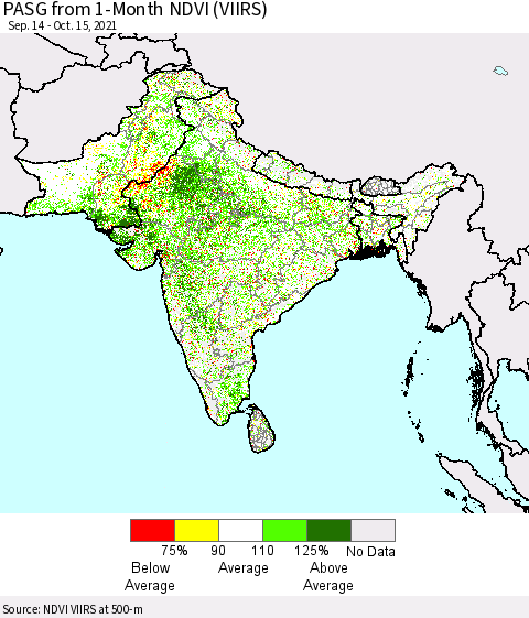 Southern Asia PASG from 1-Month NDVI (VIIRS) Thematic Map For 10/8/2021 - 10/15/2021