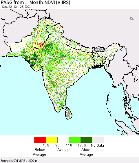 Southern Asia PASG from 1-Month NDVI (VIIRS) Thematic Map For 10/16/2021 - 10/23/2021