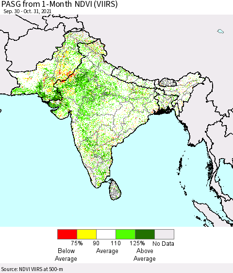 Southern Asia PASG from 1-Month NDVI (VIIRS) Thematic Map For 10/21/2021 - 10/31/2021