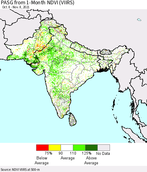 Southern Asia PASG from 1-Month NDVI (VIIRS) Thematic Map For 11/1/2021 - 11/8/2021