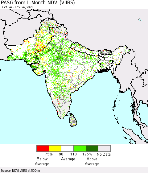 Southern Asia PASG from 1-Month NDVI (VIIRS) Thematic Map For 11/17/2021 - 11/24/2021