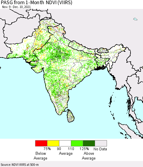 Southern Asia PASG from 1-Month NDVI (VIIRS) Thematic Map For 12/1/2021 - 12/10/2021