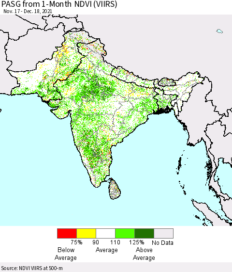 Southern Asia PASG from 1-Month NDVI (VIIRS) Thematic Map For 12/11/2021 - 12/18/2021