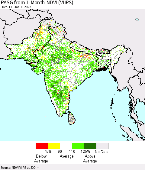 Southern Asia PASG from 1-Month NDVI (VIIRS) Thematic Map For 1/1/2022 - 1/8/2022