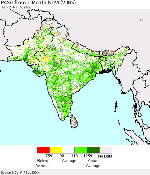 Southern Asia PASG from 1-Month NDVI (VIIRS) Thematic Map For 2/26/2022 - 3/5/2022