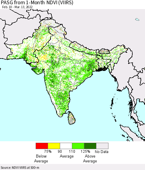 Southern Asia PASG from 1-Month NDVI (VIIRS) Thematic Map For 3/6/2022 - 3/13/2022
