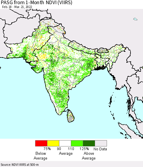 Southern Asia PASG from 1-Month NDVI (VIIRS) Thematic Map For 3/14/2022 - 3/21/2022