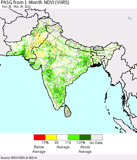 Southern Asia PASG from 1-Month NDVI (VIIRS) Thematic Map For 3/22/2022 - 3/29/2022