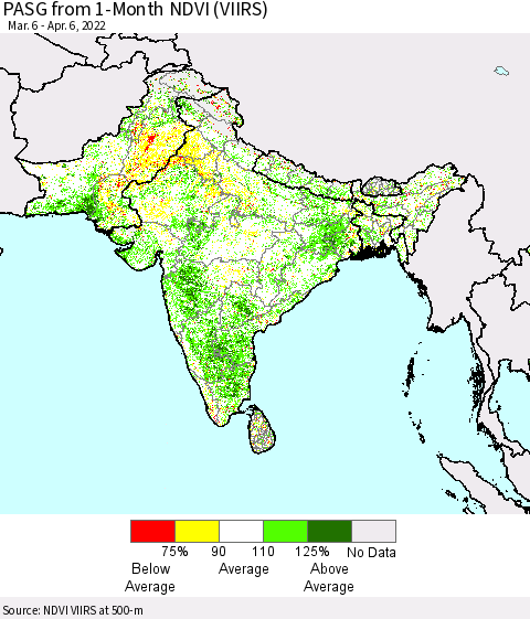 Southern Asia PASG from 1-Month NDVI (VIIRS) Thematic Map For 3/30/2022 - 4/6/2022