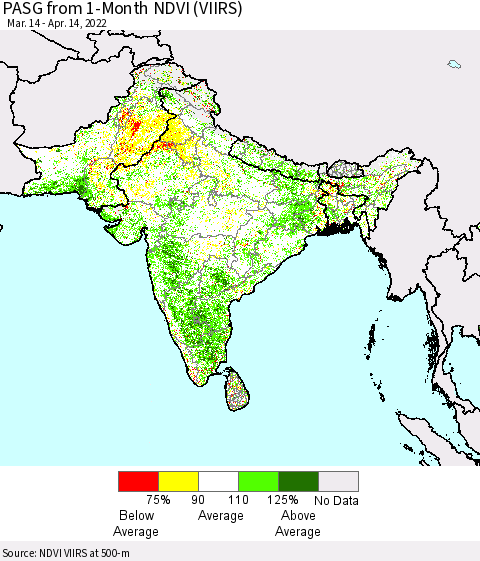 Southern Asia PASG from 1-Month NDVI (VIIRS) Thematic Map For 4/7/2022 - 4/14/2022