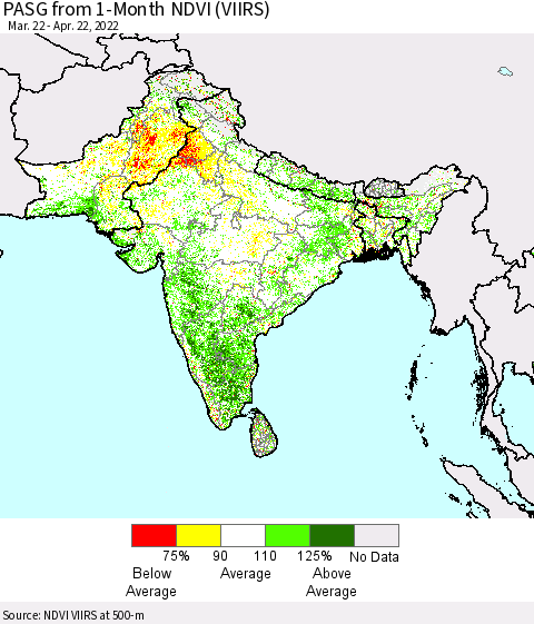 Southern Asia PASG from 1-Month NDVI (VIIRS) Thematic Map For 4/15/2022 - 4/22/2022