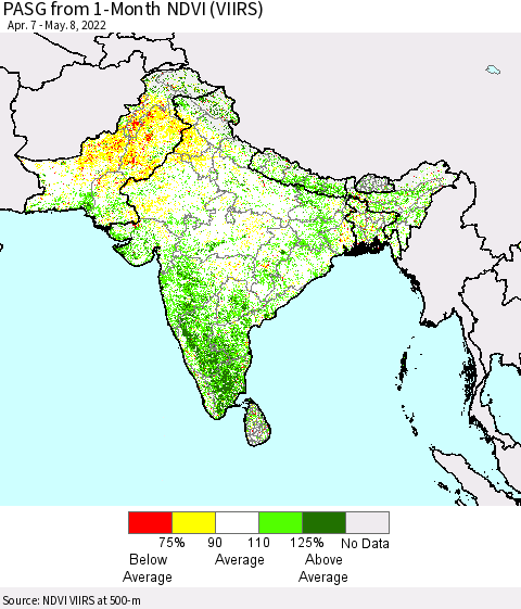Southern Asia PASG from 1-Month NDVI (VIIRS) Thematic Map For 5/1/2022 - 5/8/2022