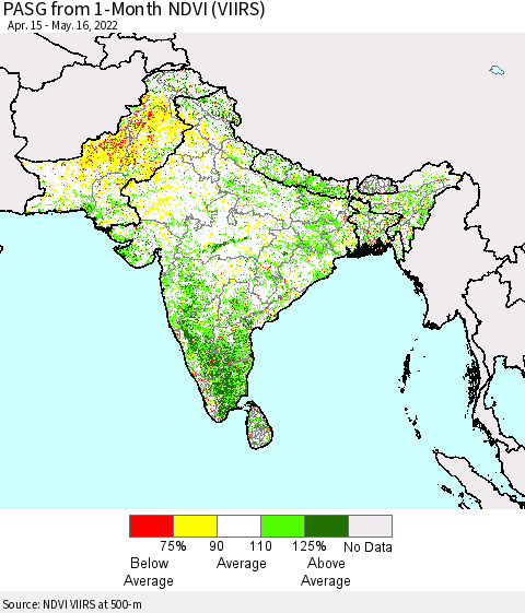 Southern Asia PASG from 1-Month NDVI (VIIRS) Thematic Map For 5/9/2022 - 5/16/2022