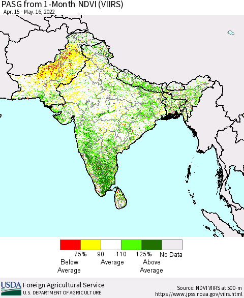 Southern Asia PASG from 1-Month NDVI (VIIRS) Thematic Map For 5/11/2022 - 5/20/2022