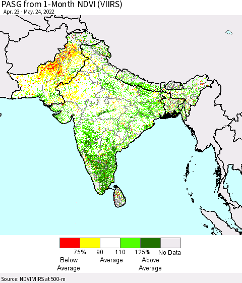 Southern Asia PASG from 1-Month NDVI (VIIRS) Thematic Map For 5/17/2022 - 5/24/2022