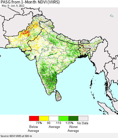 Southern Asia PASG from 1-Month NDVI (VIIRS) Thematic Map For 6/2/2022 - 6/9/2022