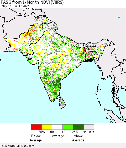 Southern Asia PASG from 1-Month NDVI (VIIRS) Thematic Map For 6/10/2022 - 6/17/2022