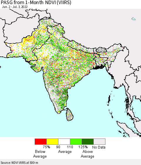 Southern Asia PASG from 1-Month NDVI (VIIRS) Thematic Map For 6/26/2022 - 7/3/2022