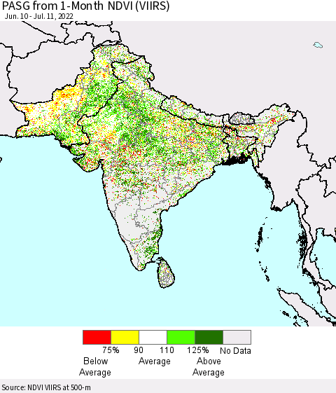 Southern Asia PASG from 1-Month NDVI (VIIRS) Thematic Map For 7/4/2022 - 7/11/2022