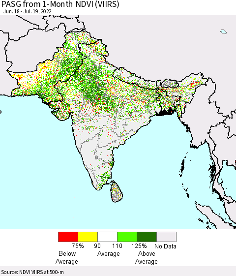 Southern Asia PASG from 1-Month NDVI (VIIRS) Thematic Map For 7/12/2022 - 7/19/2022