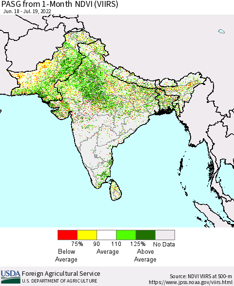 Southern Asia PASG from 1-Month NDVI (VIIRS) Thematic Map For 7/11/2022 - 7/20/2022