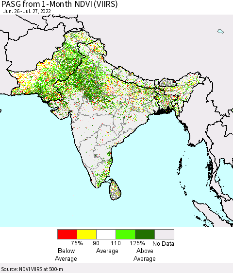 Southern Asia PASG from 1-Month NDVI (VIIRS) Thematic Map For 7/20/2022 - 7/27/2022