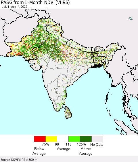 Southern Asia PASG from 1-Month NDVI (VIIRS) Thematic Map For 7/28/2022 - 8/4/2022