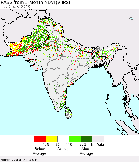 Southern Asia PASG from 1-Month NDVI (VIIRS) Thematic Map For 8/5/2022 - 8/12/2022