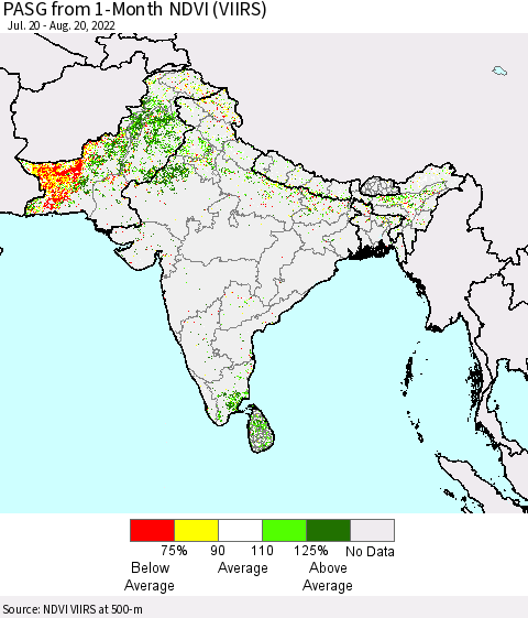 Southern Asia PASG from 1-Month NDVI (VIIRS) Thematic Map For 8/13/2022 - 8/20/2022