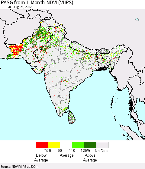 Southern Asia PASG from 1-Month NDVI (VIIRS) Thematic Map For 8/21/2022 - 8/28/2022