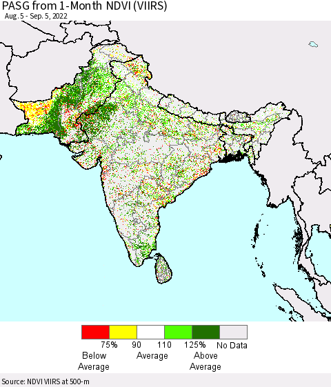 Southern Asia PASG from 1-Month NDVI (VIIRS) Thematic Map For 8/29/2022 - 9/5/2022