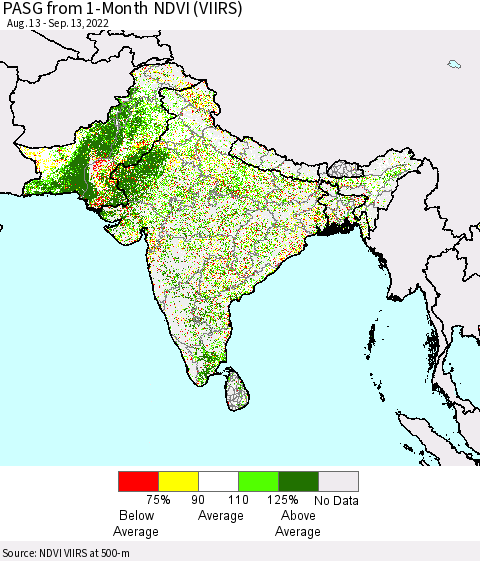 Southern Asia PASG from 1-Month NDVI (VIIRS) Thematic Map For 9/6/2022 - 9/13/2022