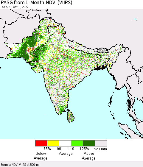 Southern Asia PASG from 1-Month NDVI (VIIRS) Thematic Map For 9/30/2022 - 10/7/2022